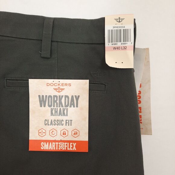 NWT Dockers Workday Khakis Classic Fit Pants Sz 40 x 32 Gray Stretch Flat Front - Picture 6 of 9